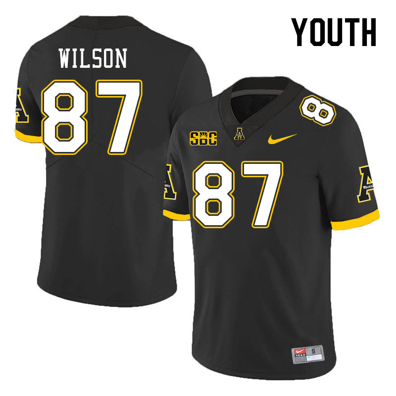 Youth #87 Eli Wilson Appalachian State Mountaineers College Football Jerseys Stitched Sale-Black - Click Image to Close